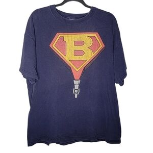 Vintage 90s Beerman Superman Parody Graphic T-Shirt in Blue Size XL